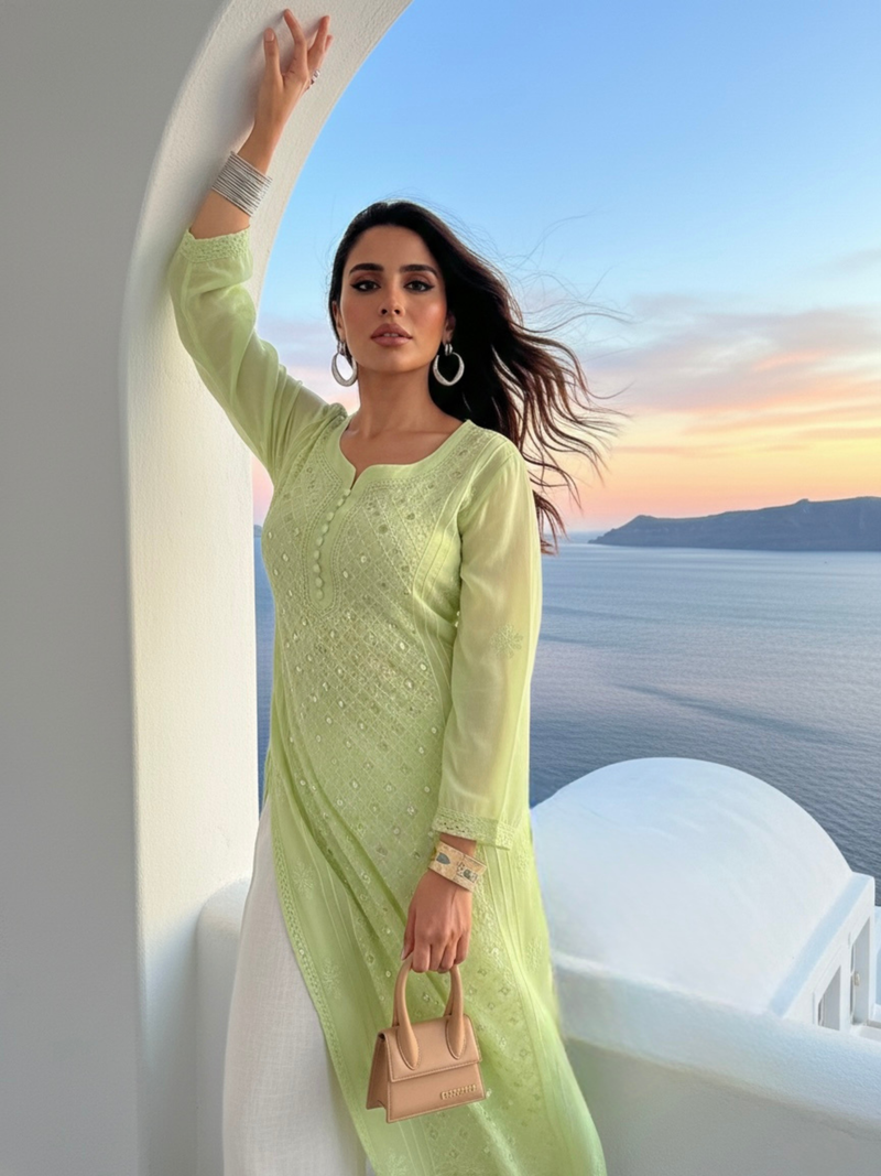 Lemonade Ring Work Chikankari Kurta