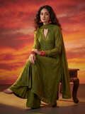 Olive Tuscany Chikankari & Mukaish Anarkali Set (Set of 3)