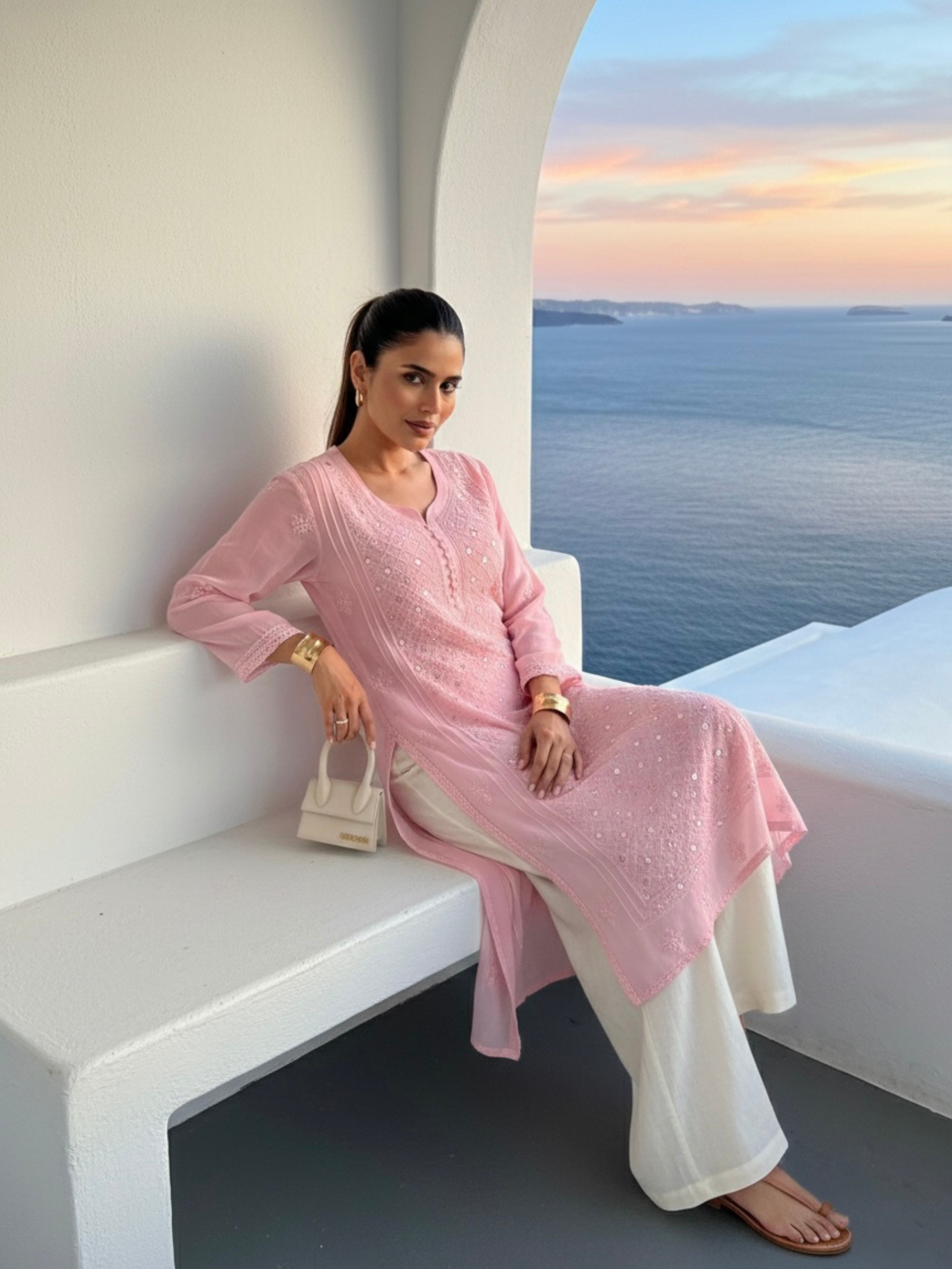 Dreamy Pink Ring Work Chikankari Kurta