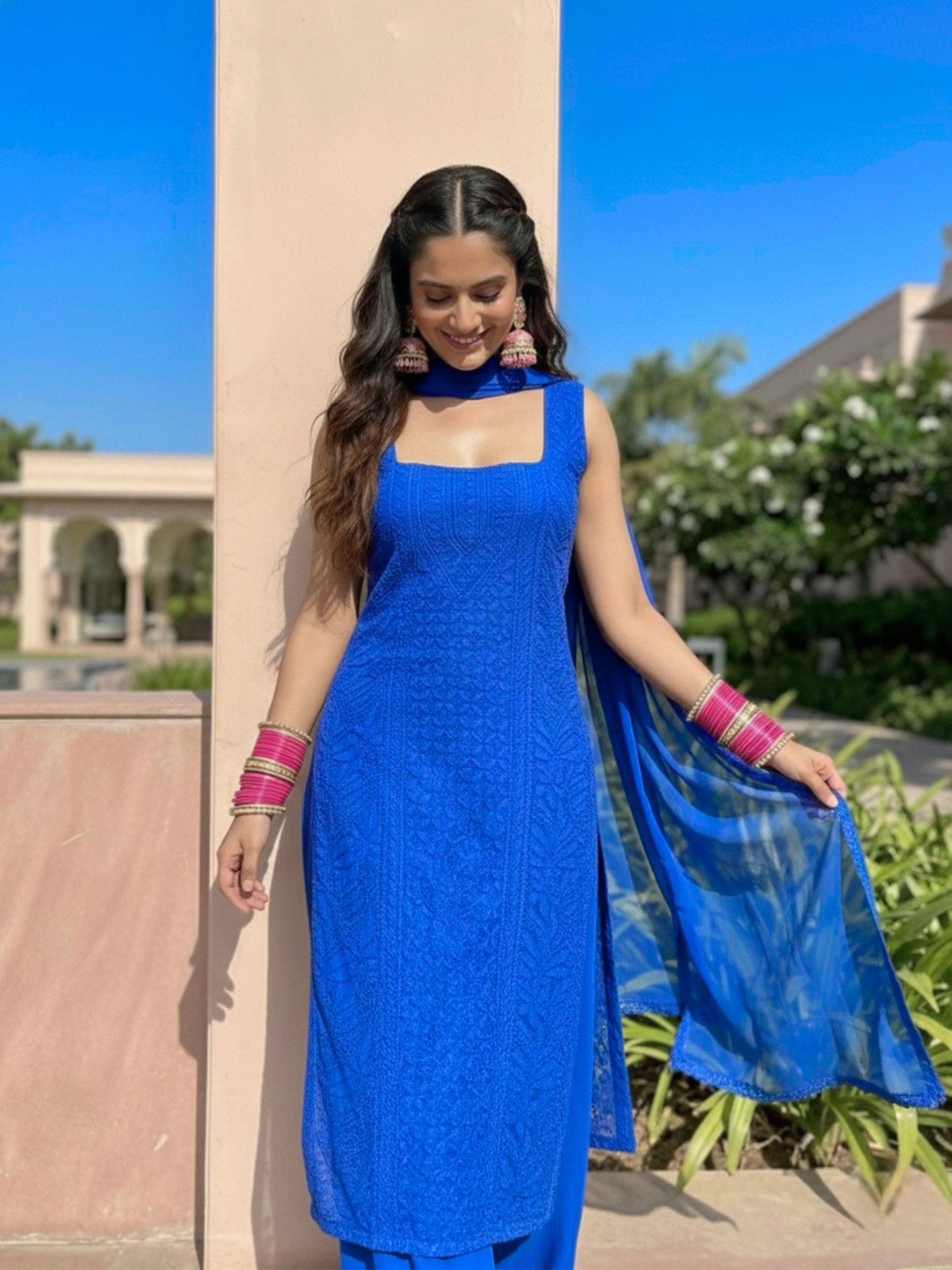 Apricot Chikankari Kurta Set (Set of 3)