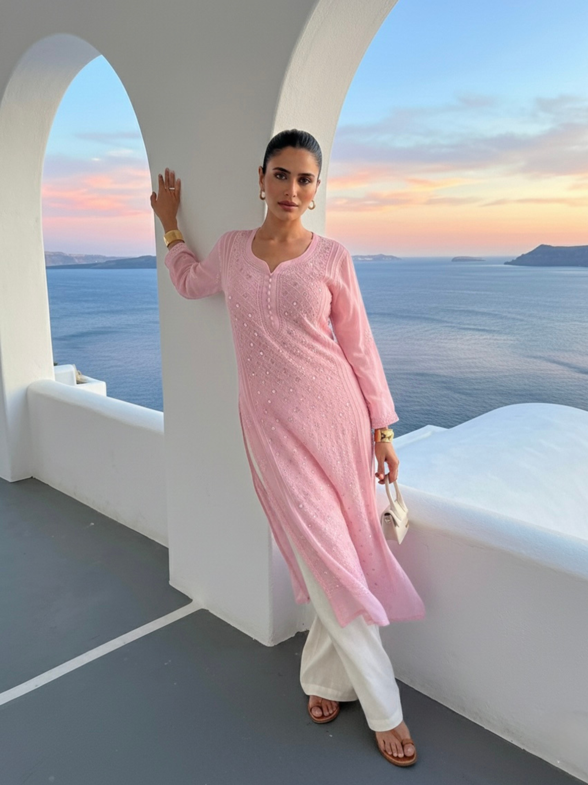 Dreamy Pink Ring Work Chikankari Kurta