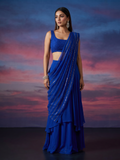 Blue Riviera Sequin-Embellished Chikankari Lehenga Saree