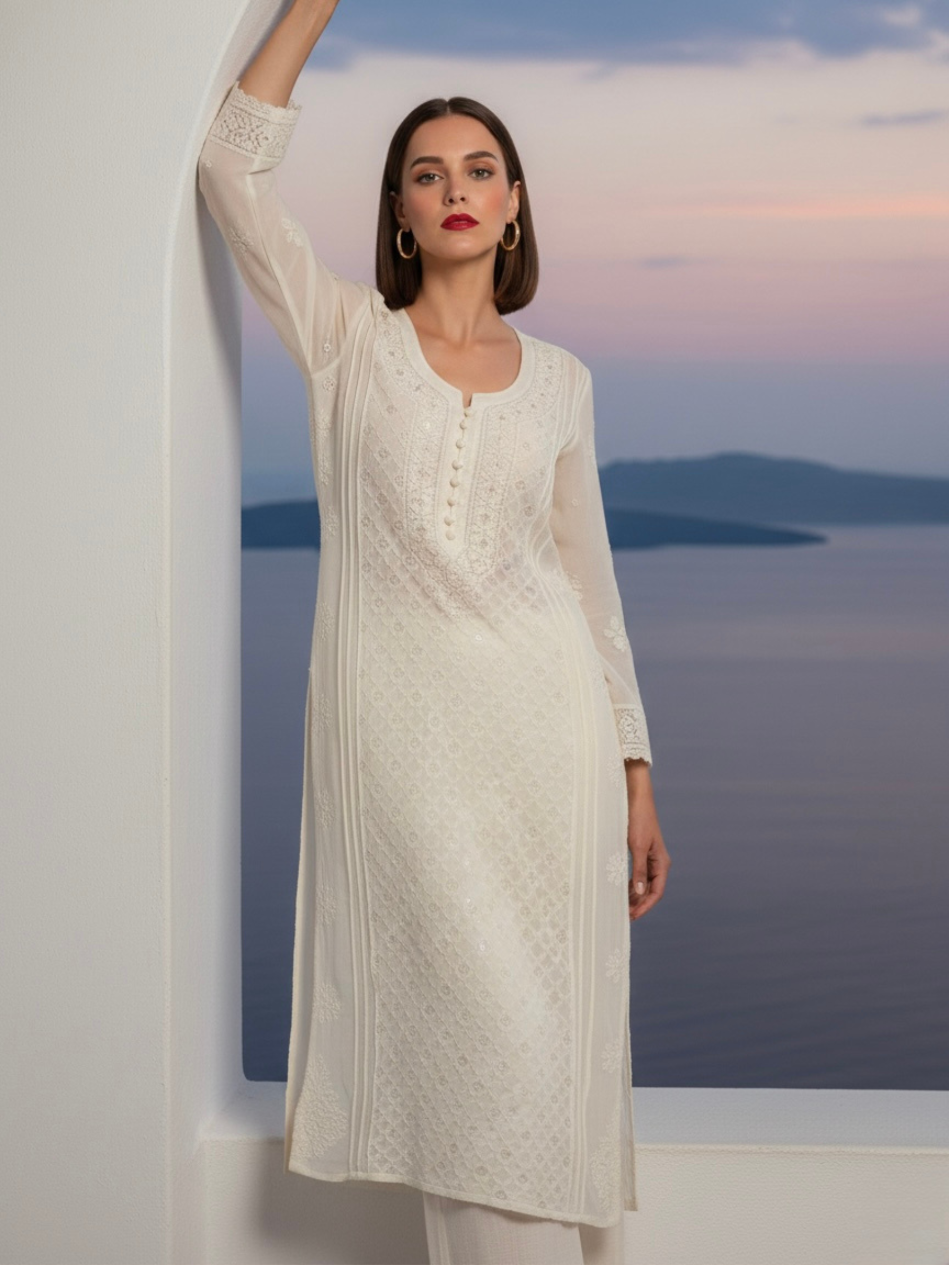 Paros White Ring Work Chikankari Kurta