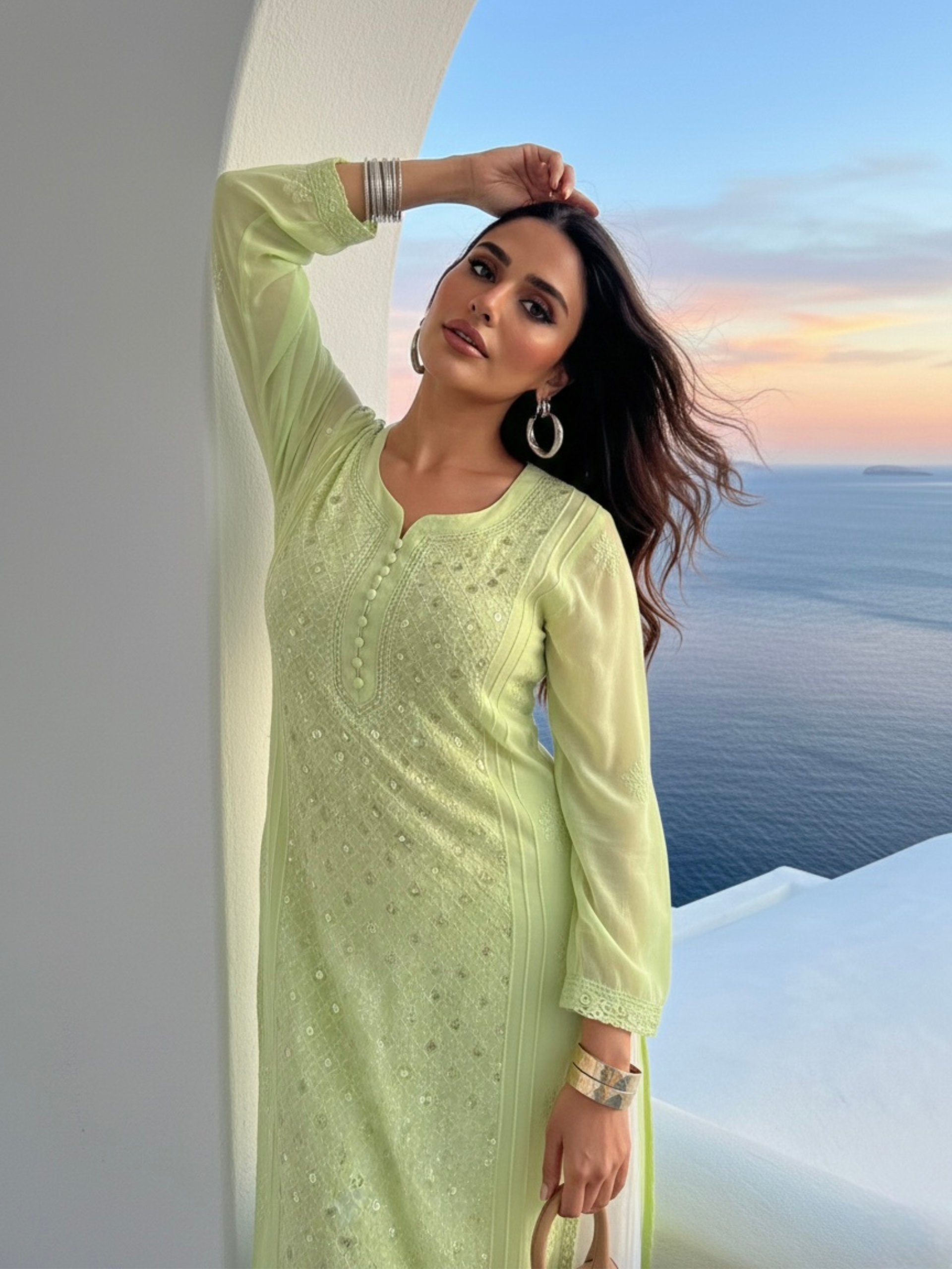 Lemonade Ring Work Chikankari Kurta