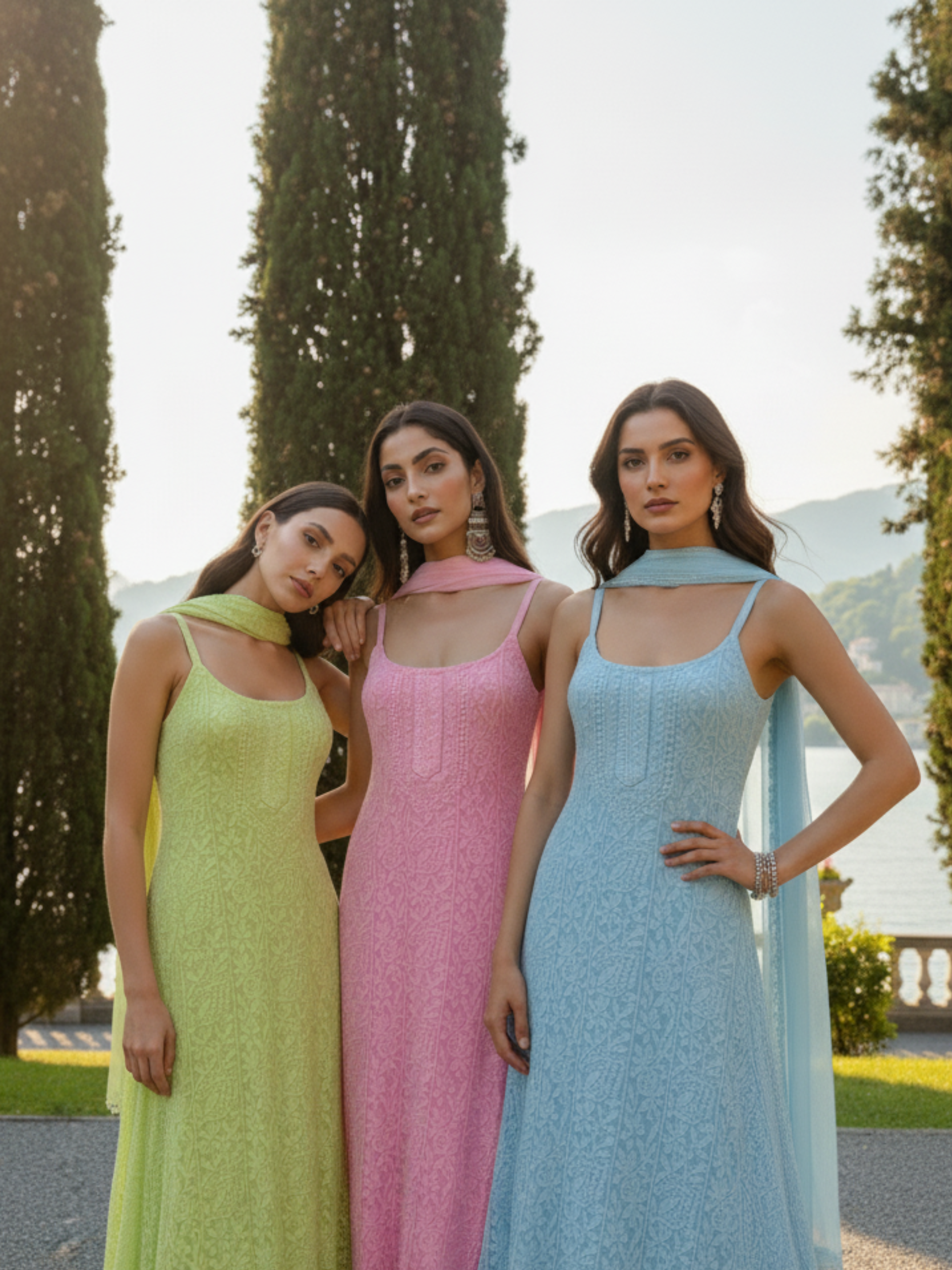 Carnation Chikankari Strappy Kurta Set (Set of 3)