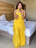 Yellow Sunset Chikankari & Mukaish Gharara Short Kurta Set