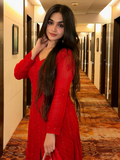 Persian Red Anarkali Chikankari Kurta Set (set of 3)