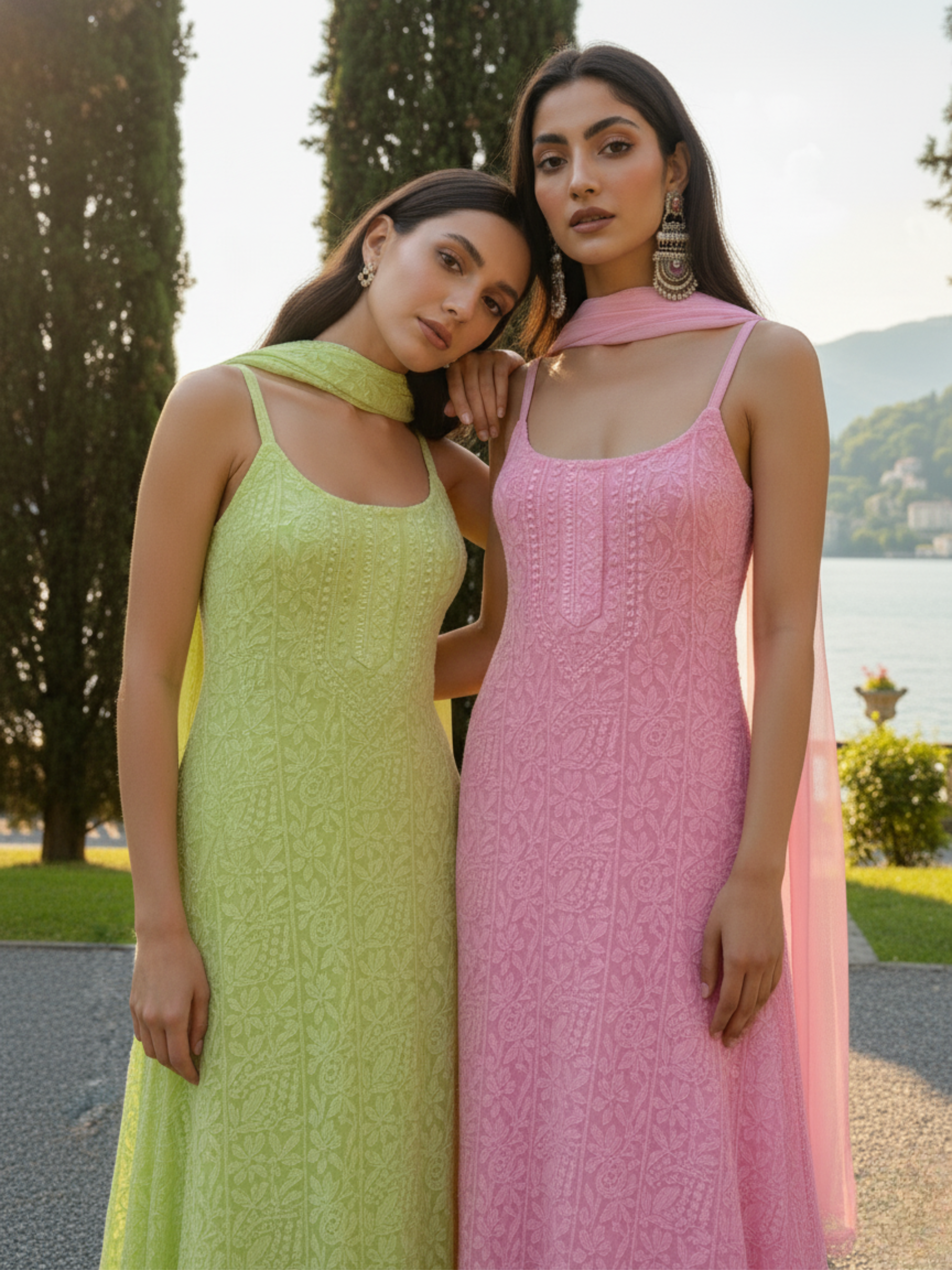 Carnation Chikankari Strappy Kurta Set (Set of 3)