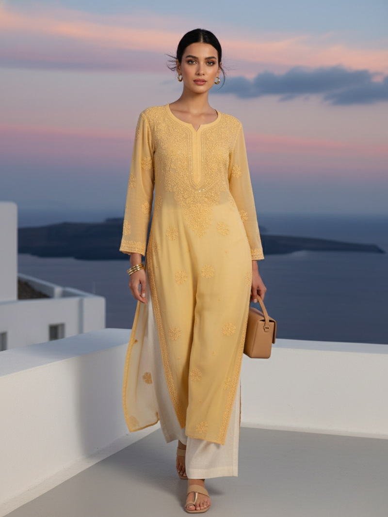 Yellow Gala-Booti Chikankari & Mukaish Kurta