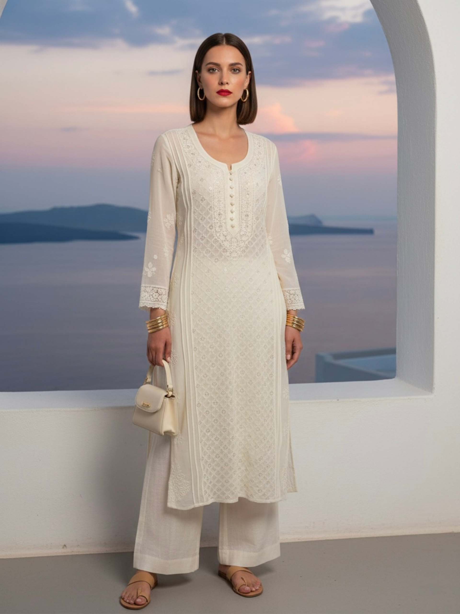 Paros White Ring Work Chikankari Kurta