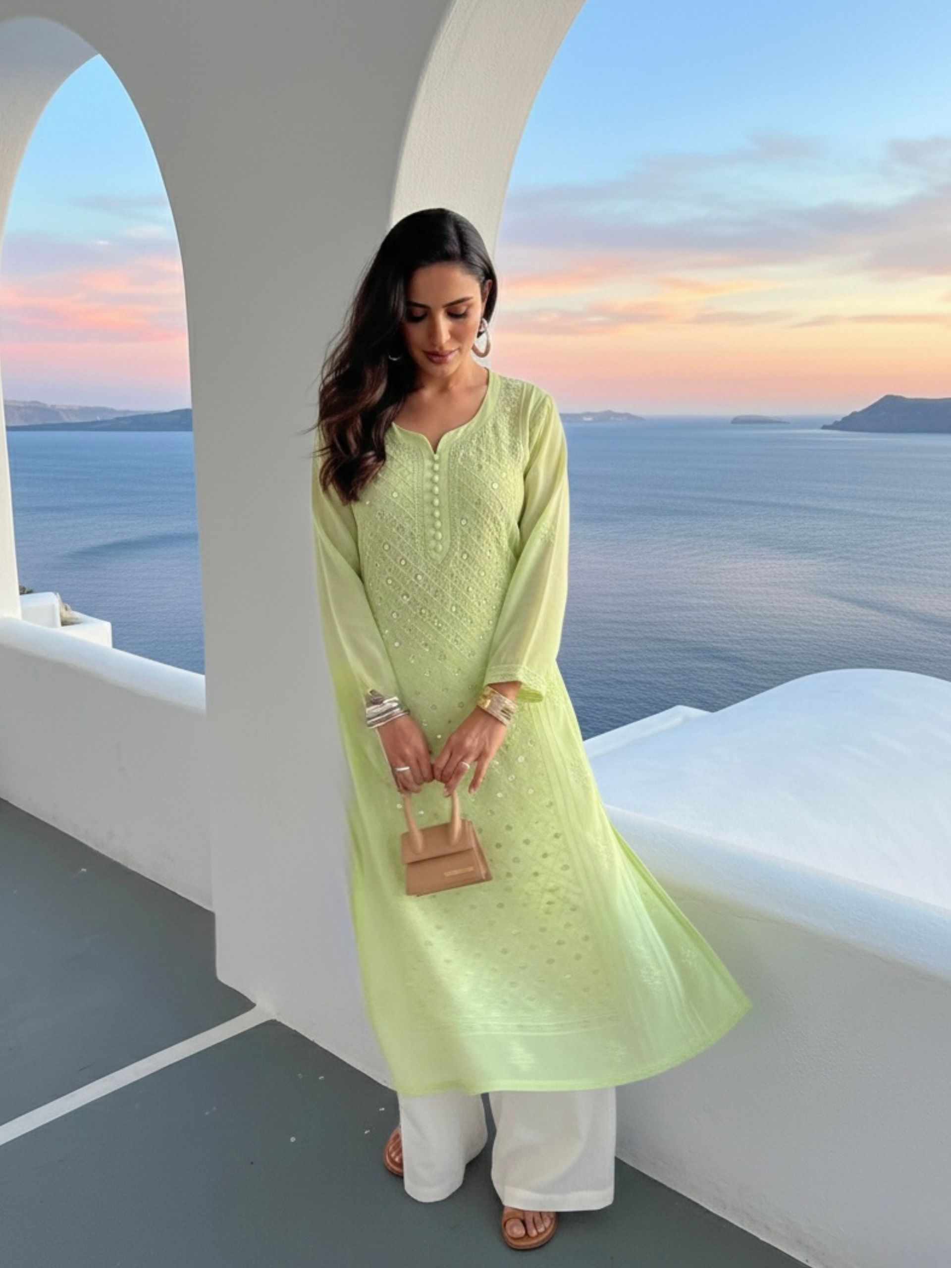 Lemonade Ring Work Chikankari Kurta