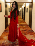 Persian Red Anarkali Chikankari Kurta Set (set of 3)