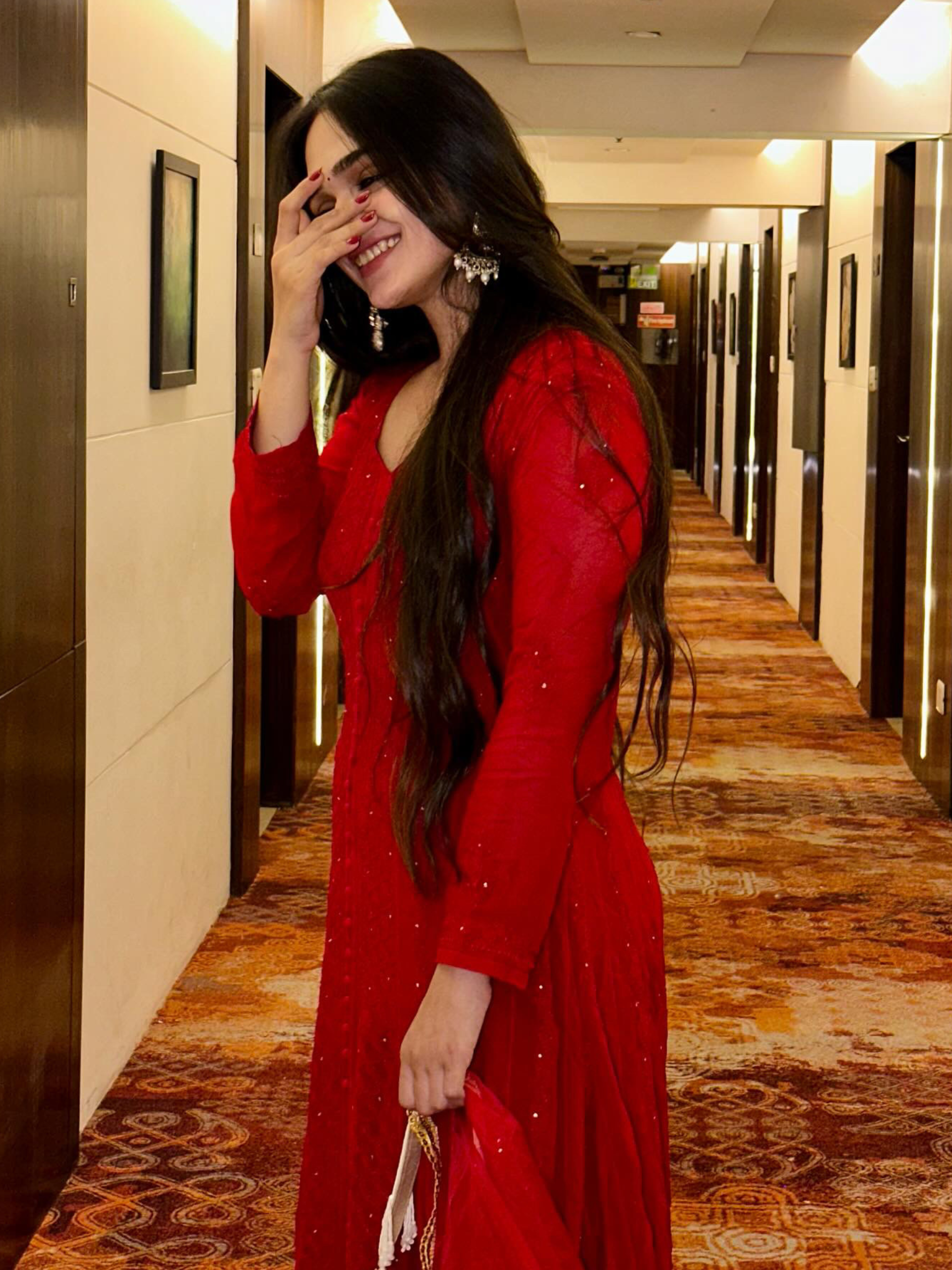 Persian Red Anarkali Chikankari Kurta Set (set of 3)