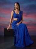 Blue Riviera Sequin-Embellished Chikankari Lehenga Saree