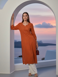 Rust Orange Gala-Booti Chikankari & Mukaish Kurta