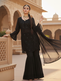 Black Summer Chikankari Gharara Short Kurta Set (Set of 3)