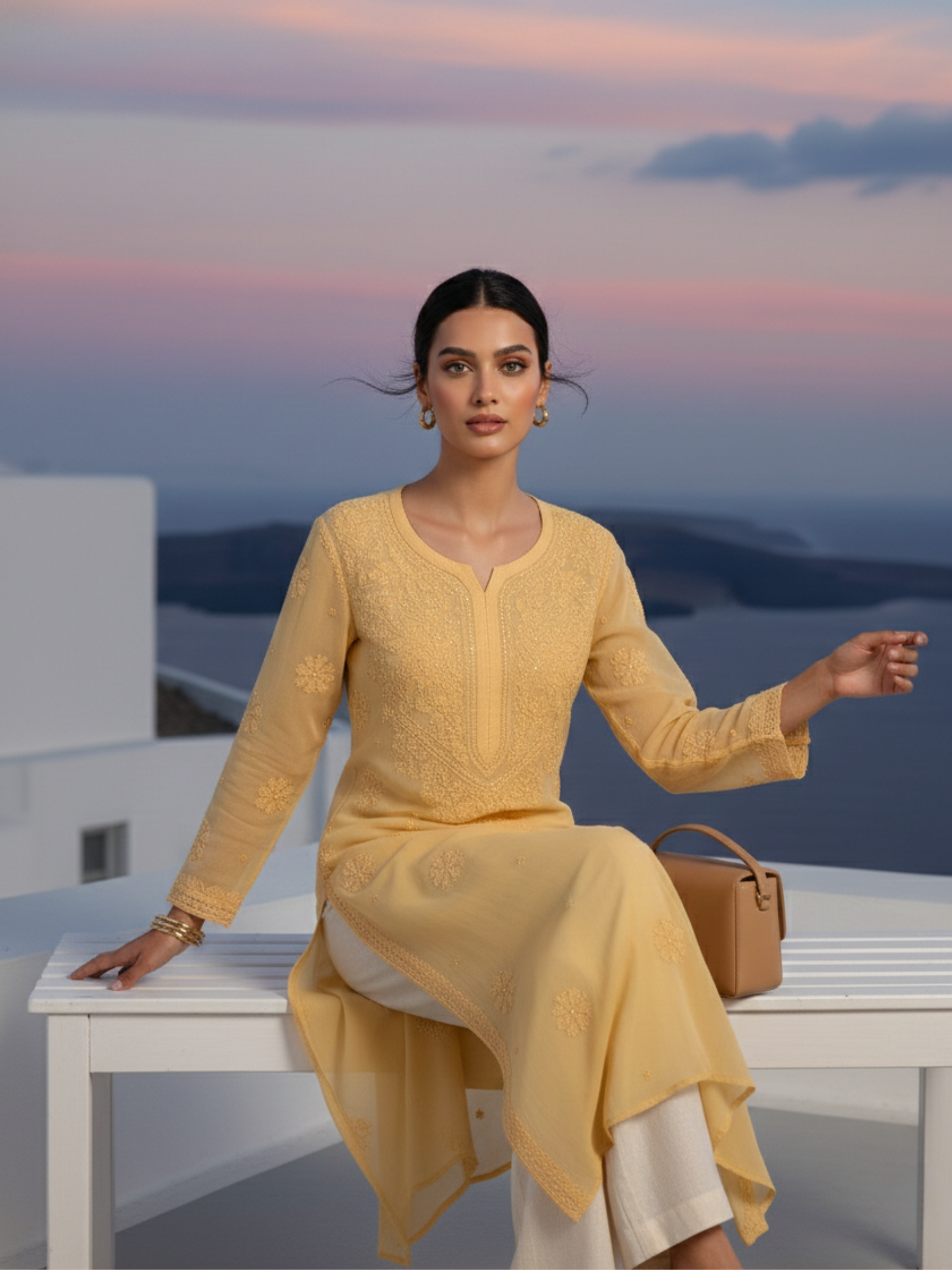 Yellow Gala-Booti Chikankari & Mukaish Kurta