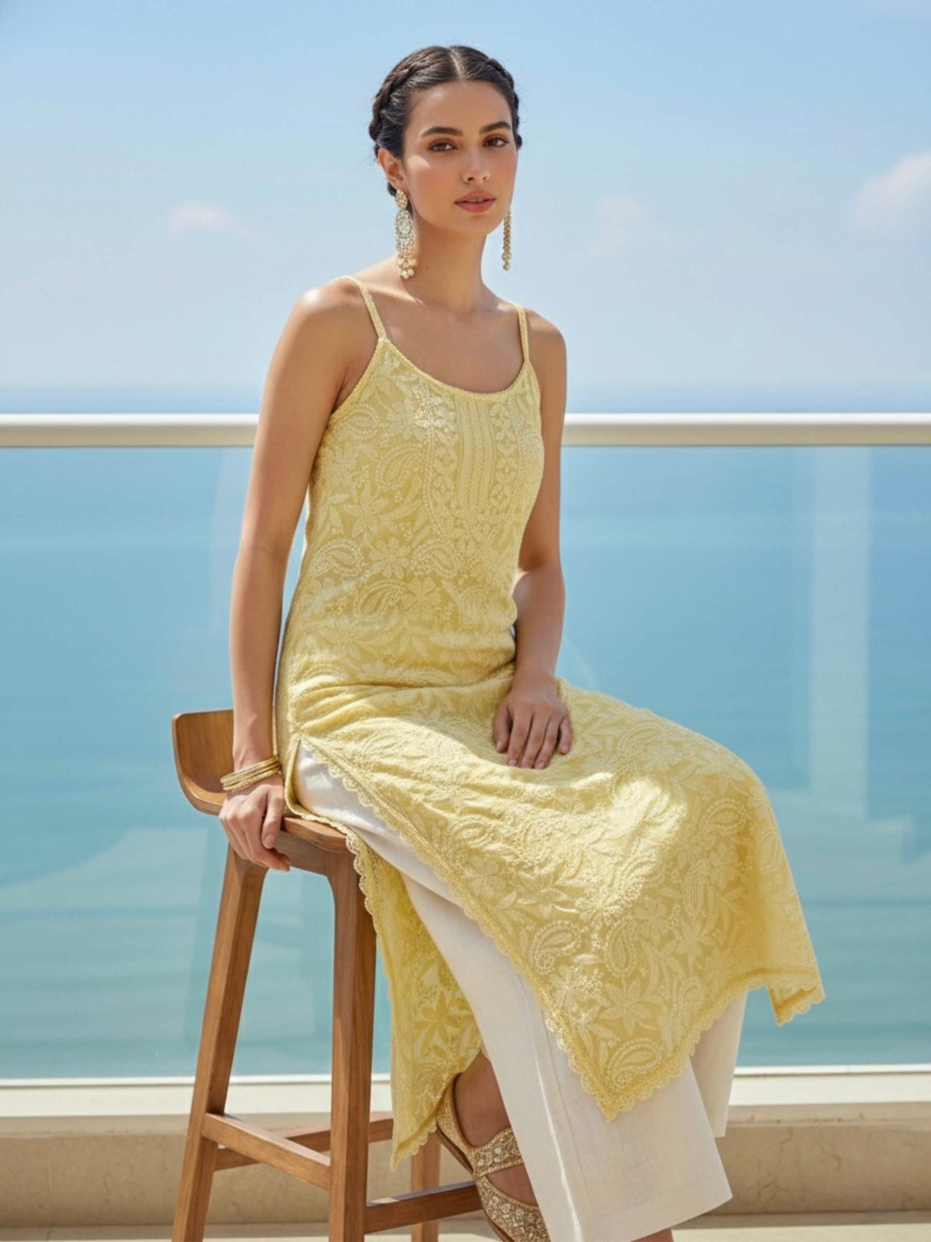 Sunrise Chikankari & Lace Sleeveless Kurta