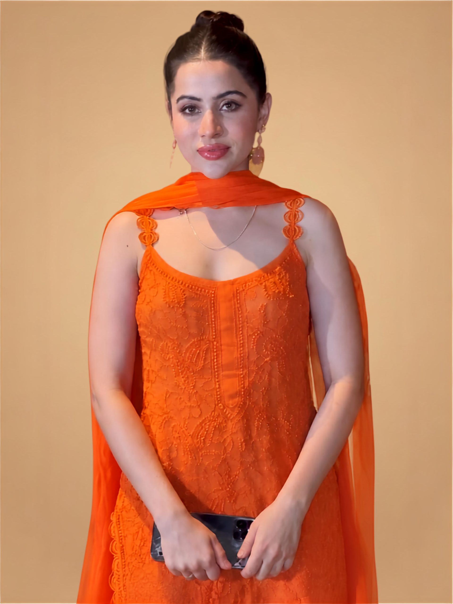 Uorfi Javed in Mabel Chikankari Gharara Short Kurta Set (Set of 3)