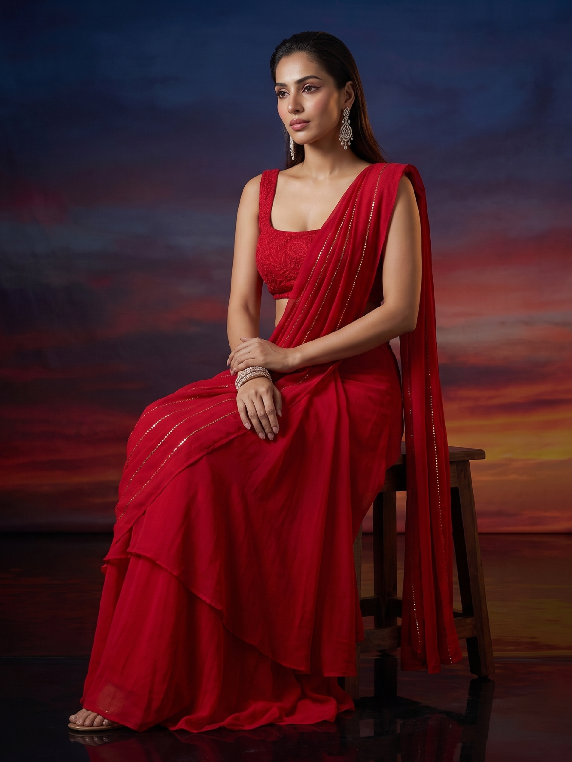 Ruby Milan Sequin-Embellished Chikankari Lehenga Saree
