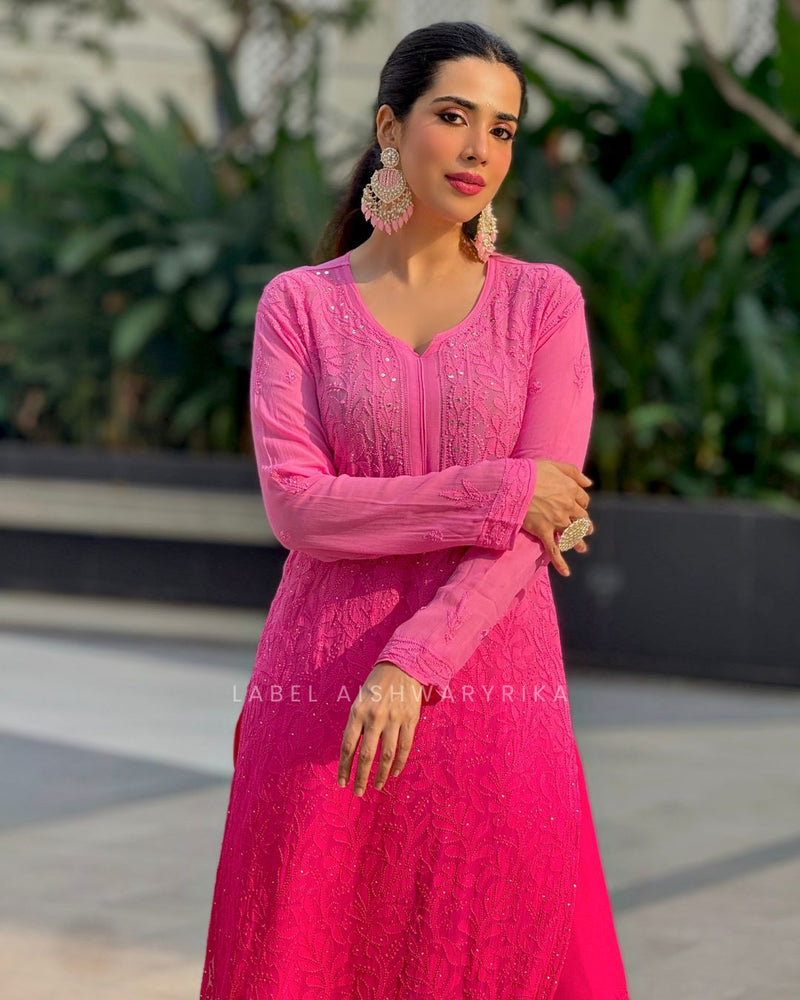 Rosette Éclat Chikankari & Mukaish Ombré Kurta Set (Set of 3)