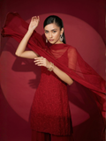 Crimson Chikankari Short Kurta Set
