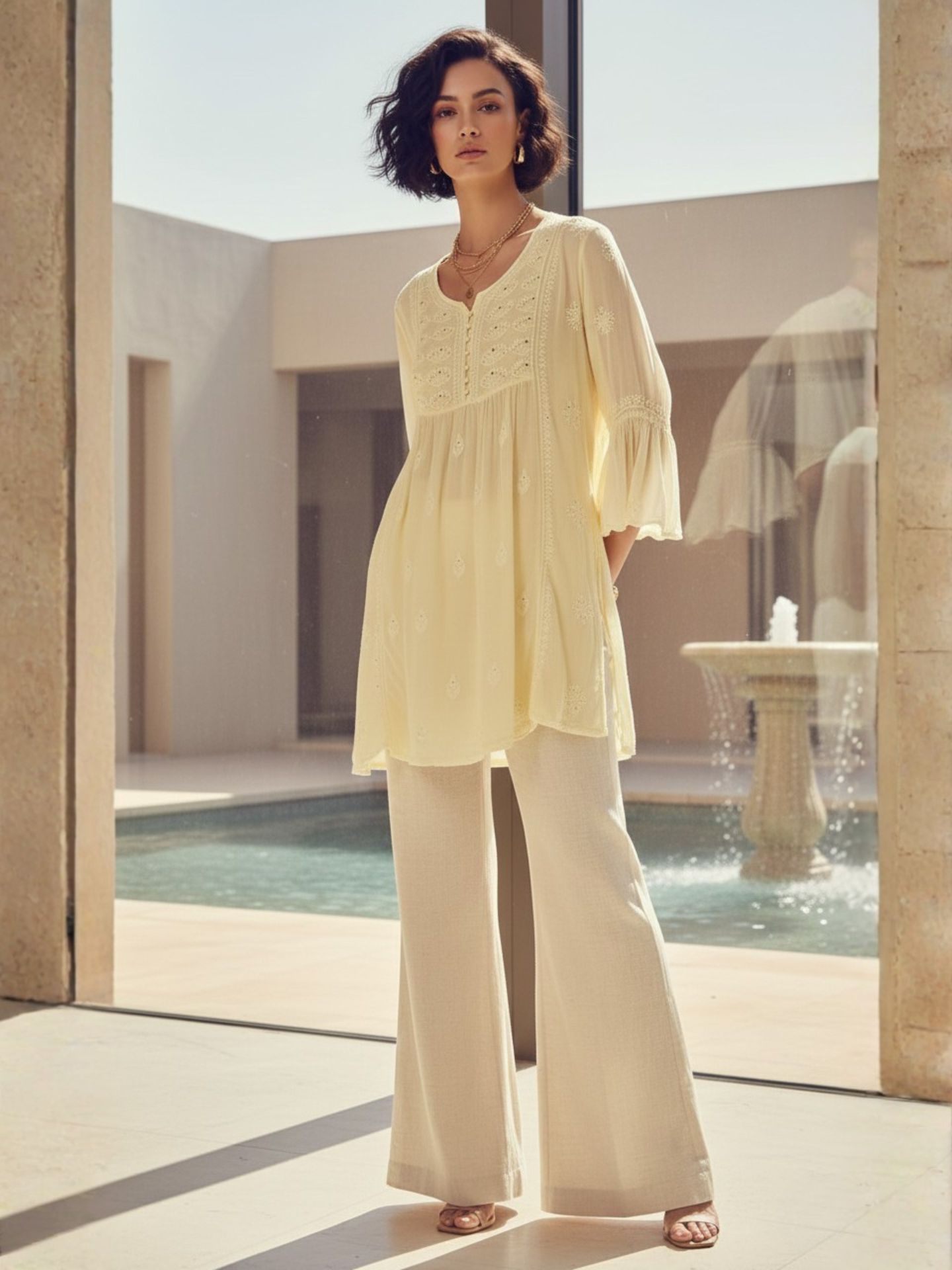 Sol Chikankari Short Kurta