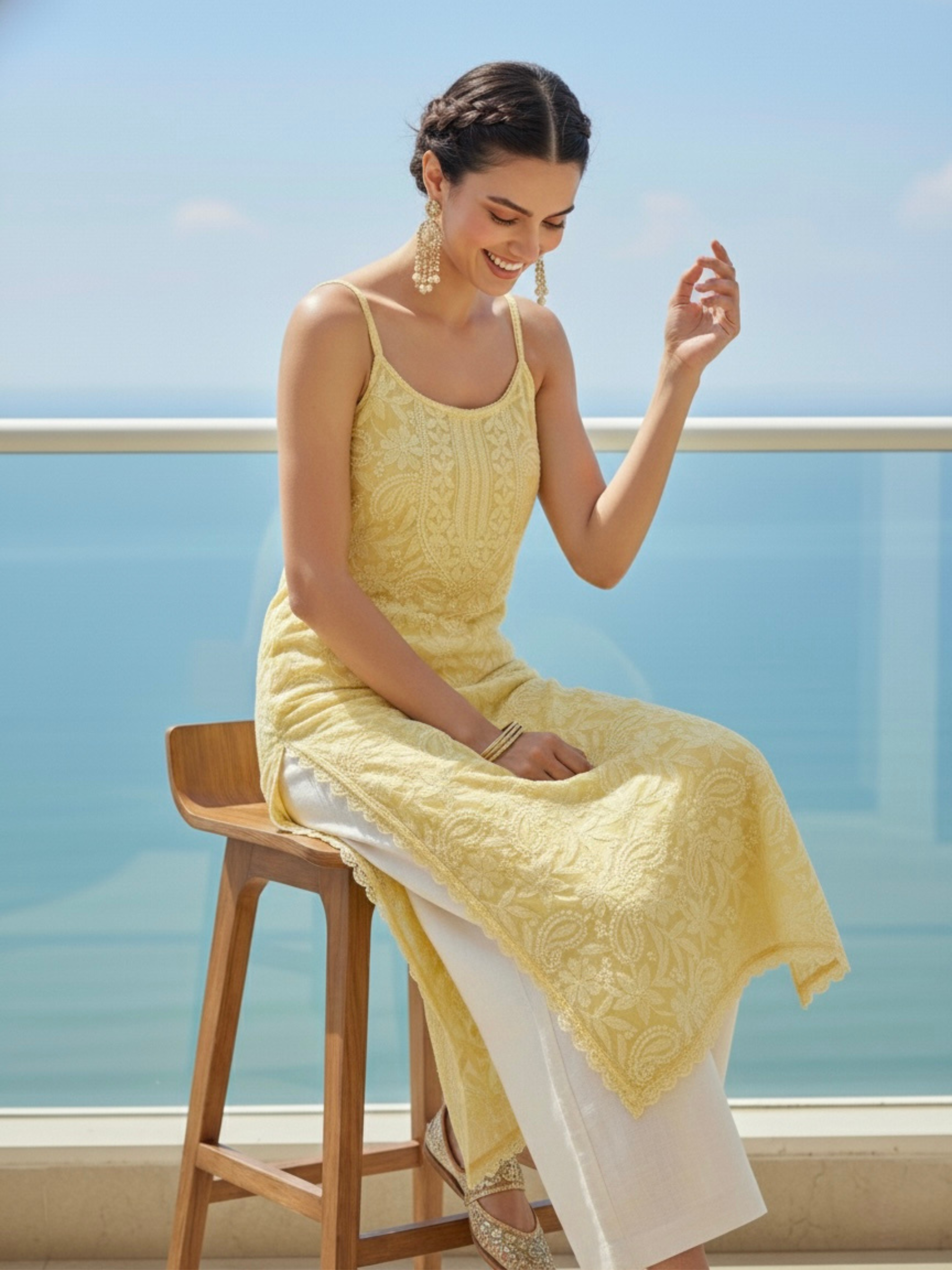 Sunrise Chikankari & Lace Sleeveless Kurta