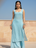 Island Blue Chikankari Square Neck Kurta-Set