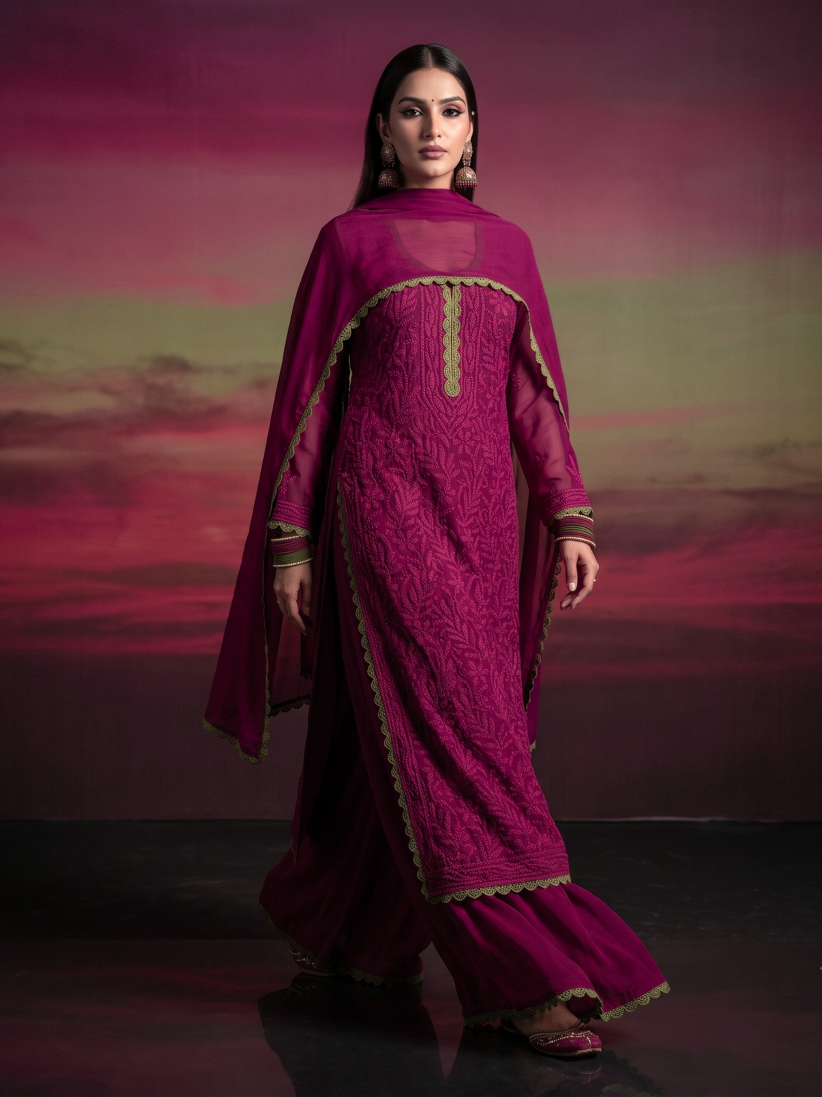 Versailles Chikankari & Lace Kurta Set (Set of 3)