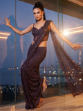 Imperial Wine Sequin & Crystal Corset Drape Saree