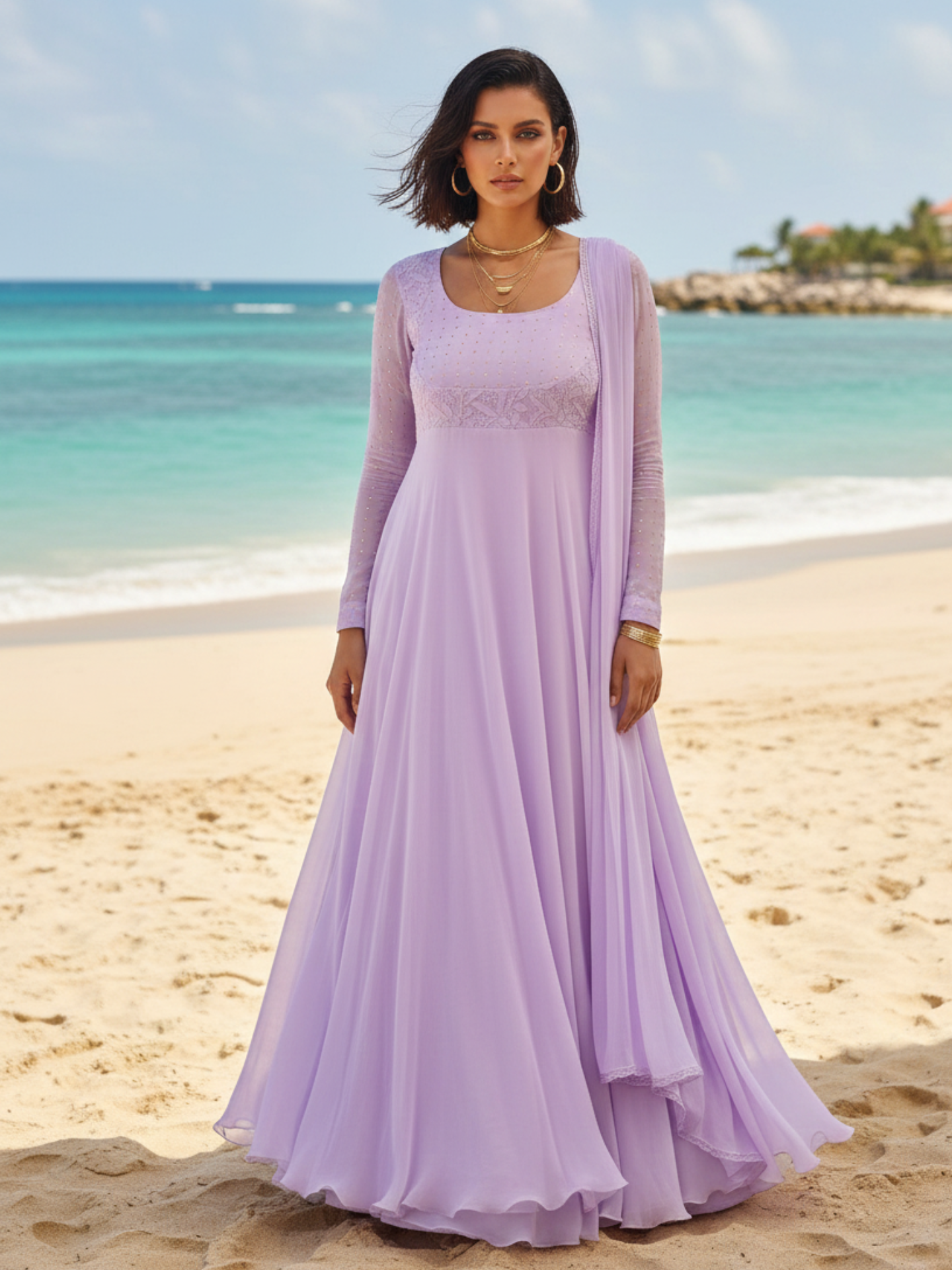 Lavender Dolce Chikankari Anarkali Set