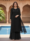 Cashmere Black Chikankari Kurta Set (Set of 3)