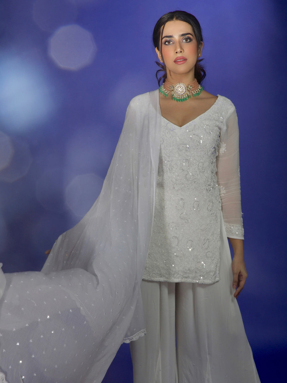 Moonrise Chikankari, Sequins and Iridescent Pearl Embroidered Kurta Set
