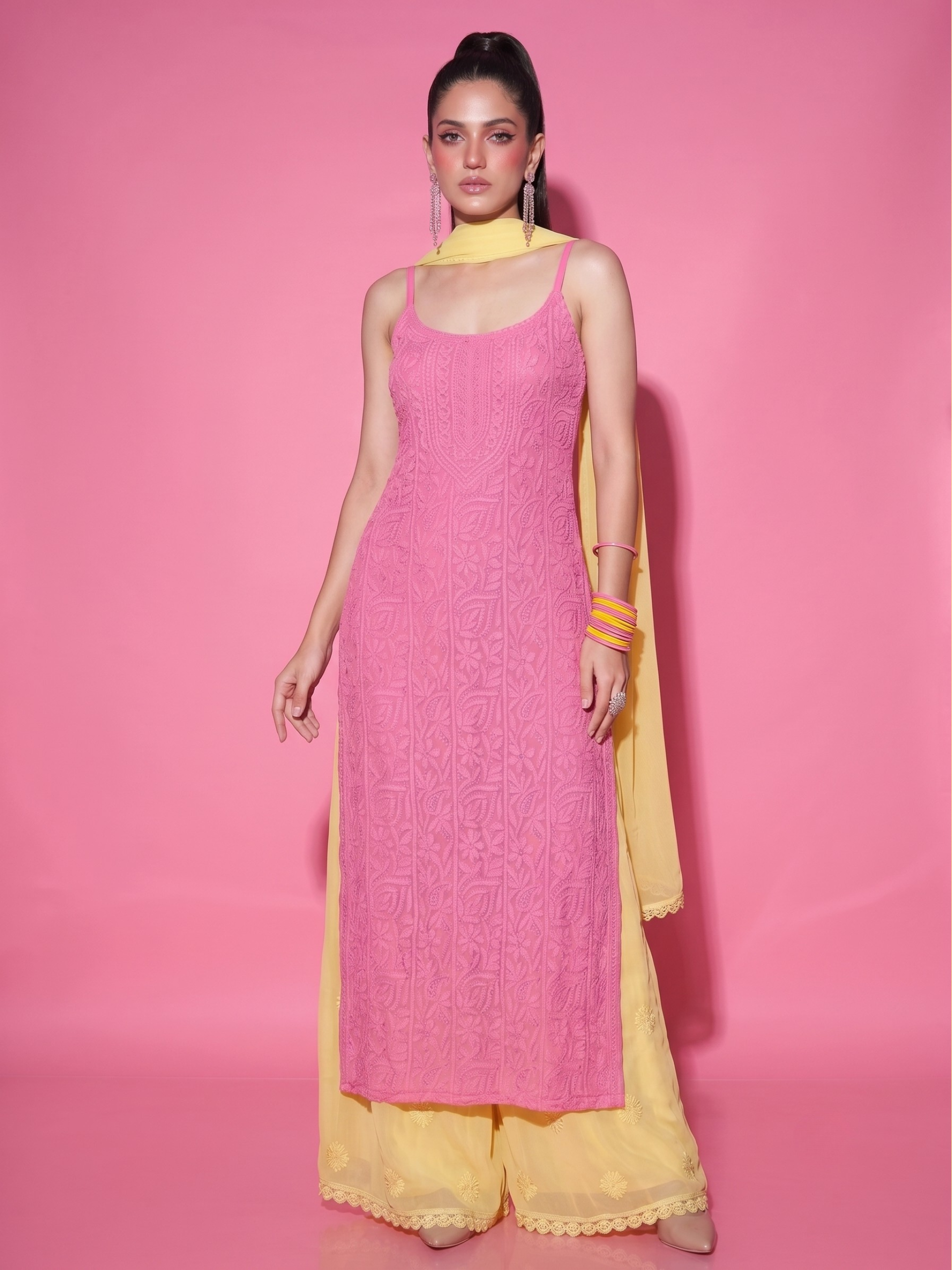 Dolce Strappy Chikankari Kurta Set (Set of 3)
