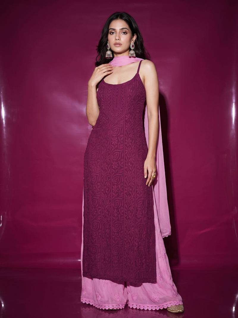 Carolina Strappy Chikankari Kurta Set (Set of 3)