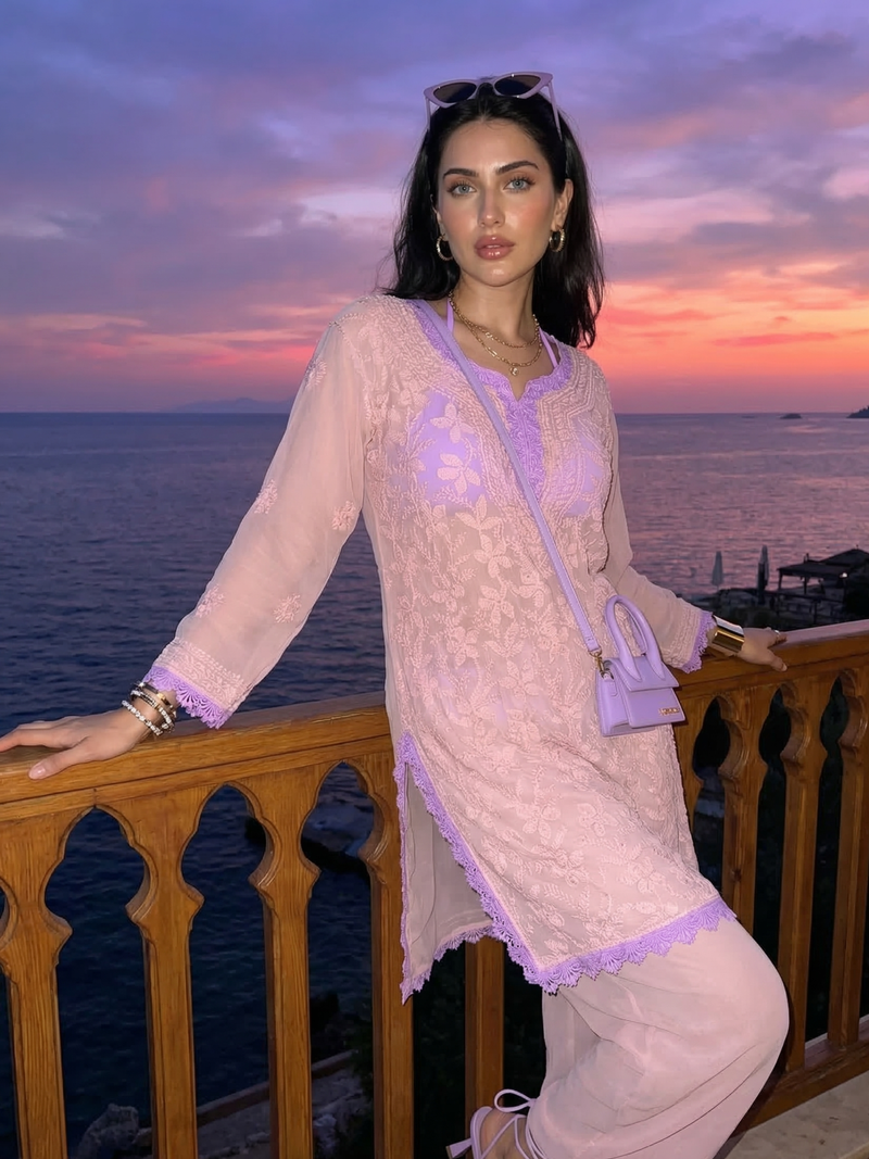 Lavender Candy Chikankari Short Kurta