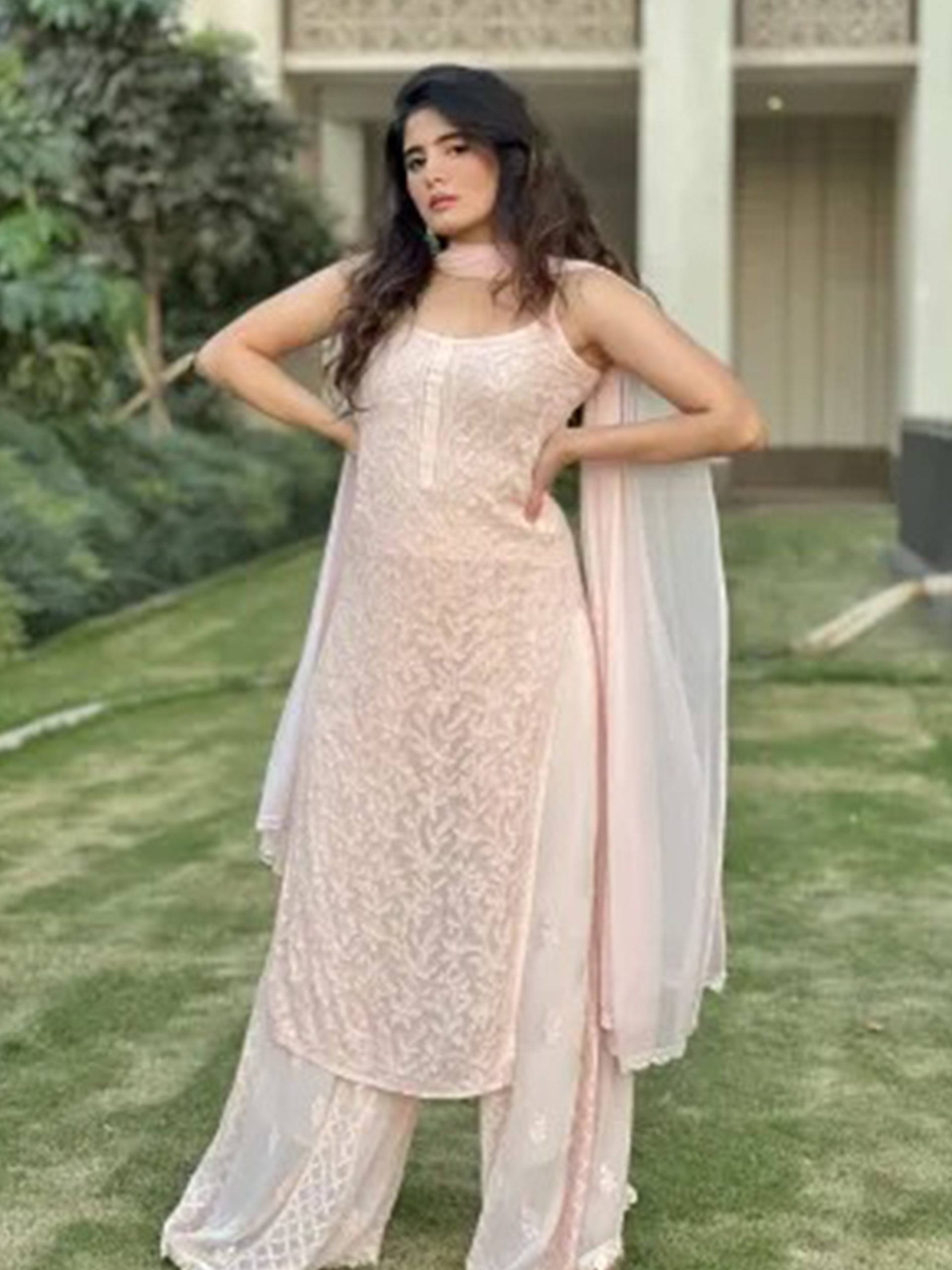 Beige Dahlia Chikankari Kurta