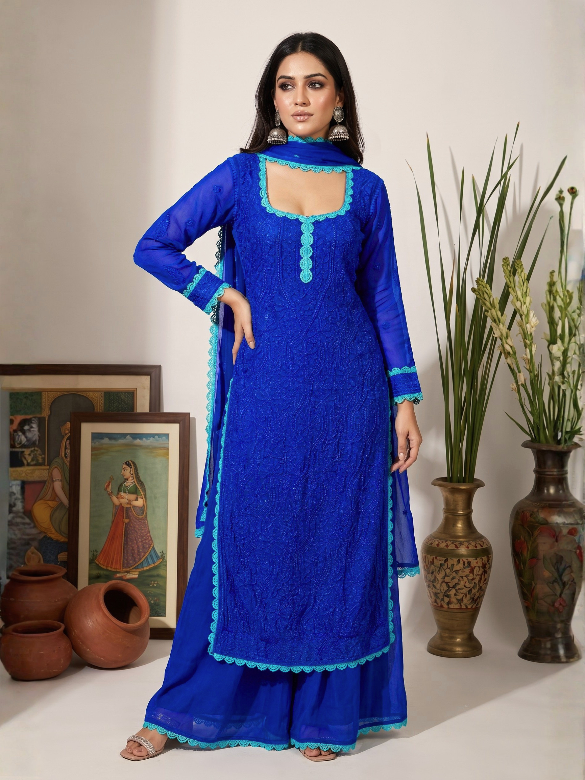 Elara Chikankari & Lace Kurta Set (Set of 3)