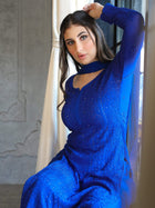 Bazaar Blue Full Sleeves Chikankari Kurta Set (Set of 3)