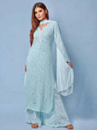 Baby Blue Chikankari & Mukaish Kurta Set (Set of 3)