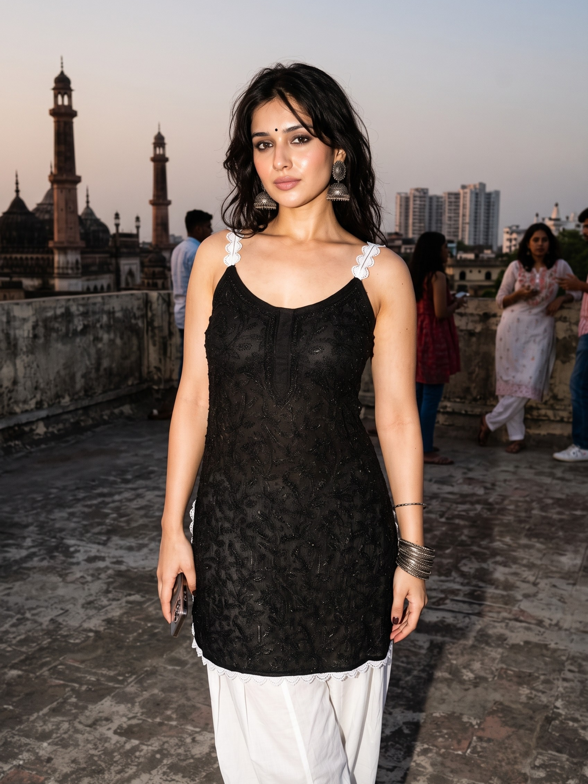 Kusha's Pink Floral Chikankari & Lace Short Kurta