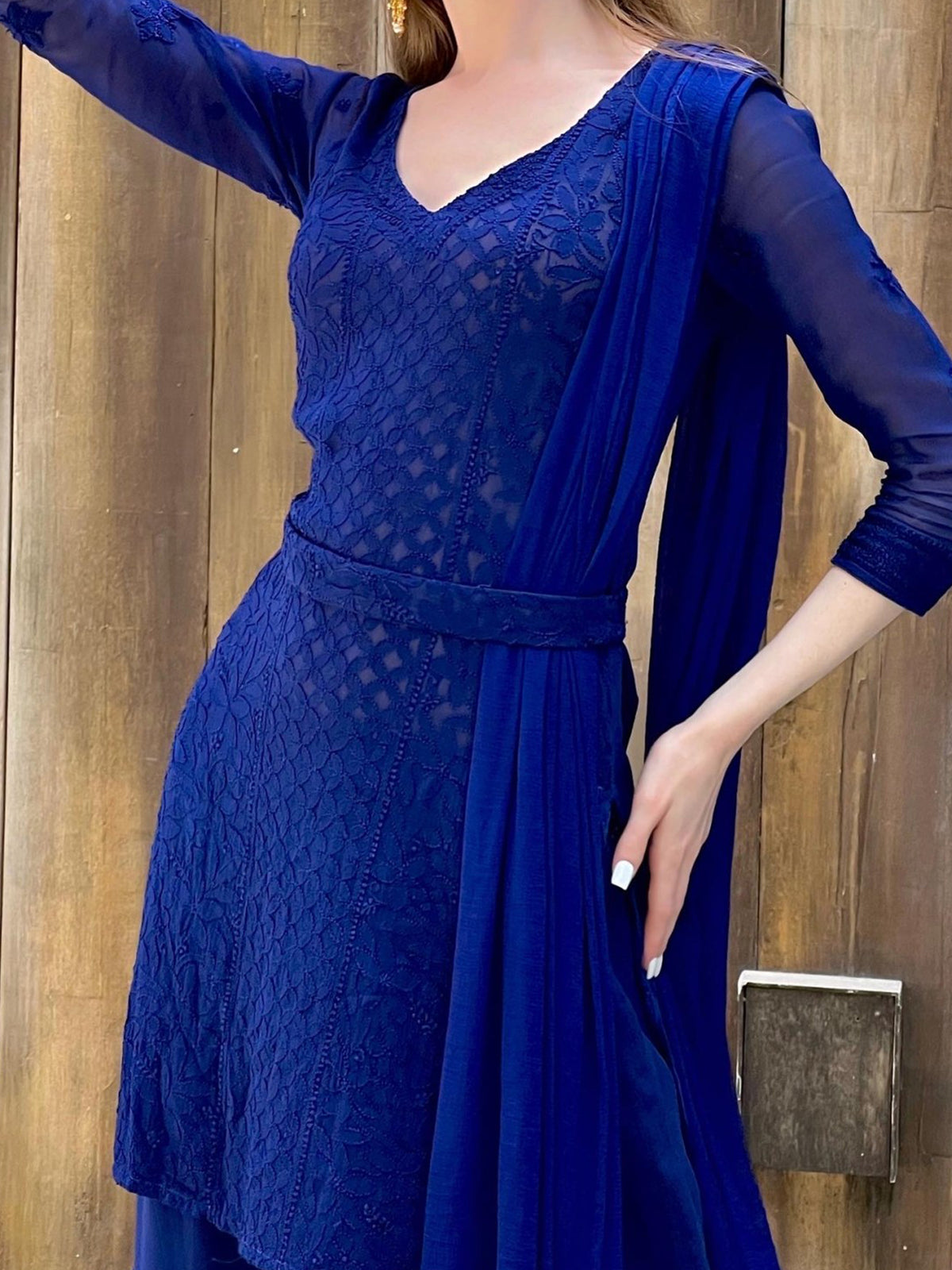 Egyptian Blue Chikankari Kurta - Shop Label Aishwaryrika