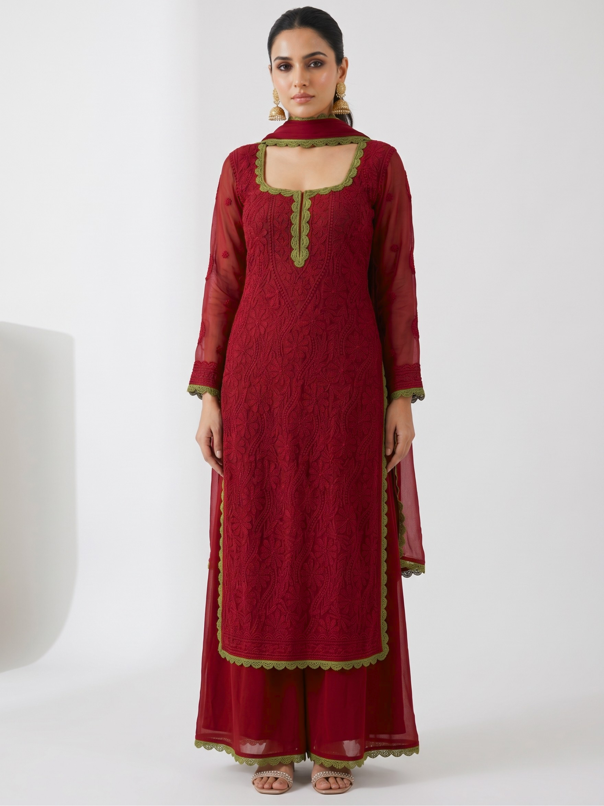 Elara Chikankari & Lace Kurta Set (Set of 3)