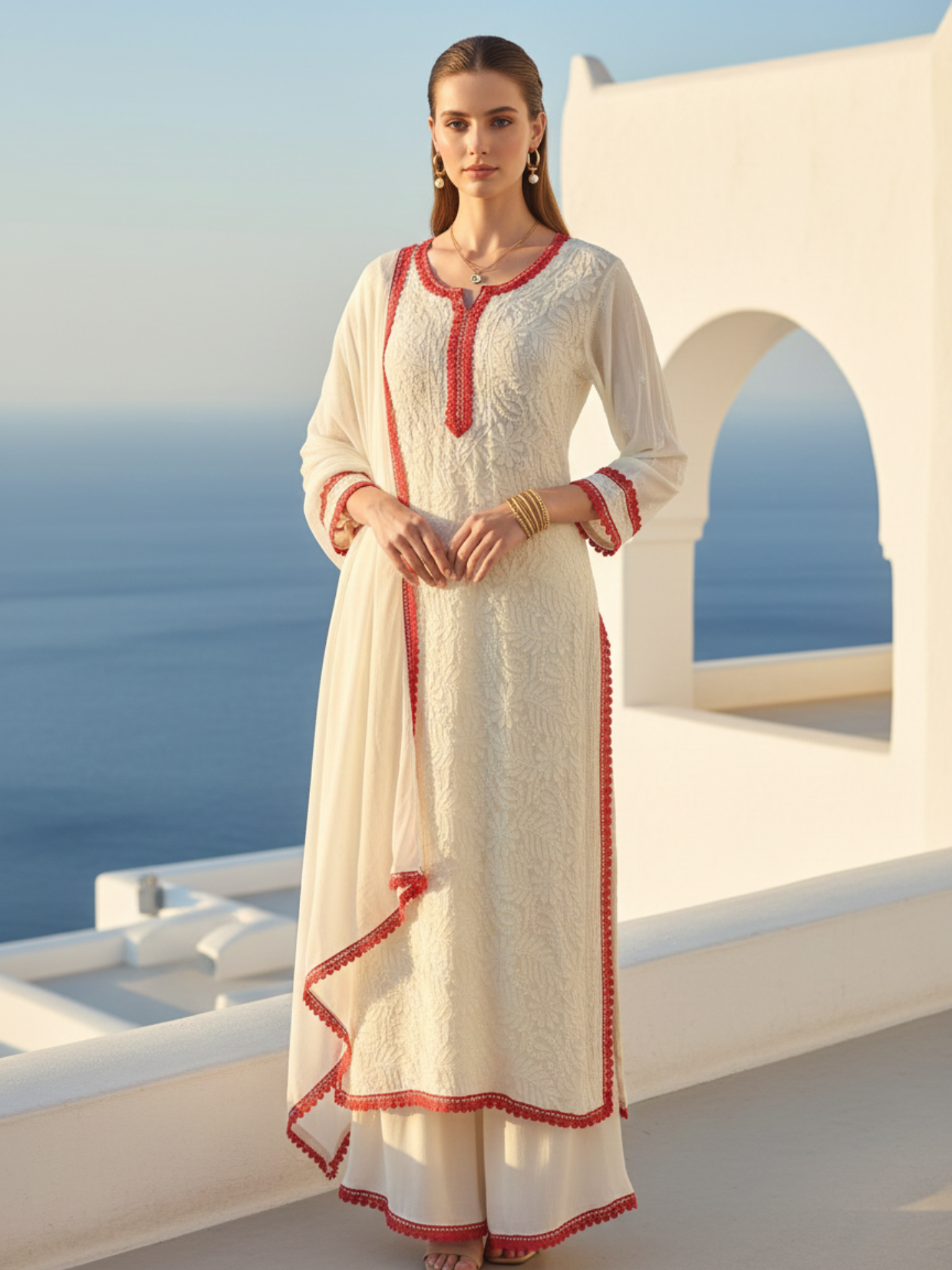 Rose & Butter Yellow Chikankari Kurta Set (Set of 3)