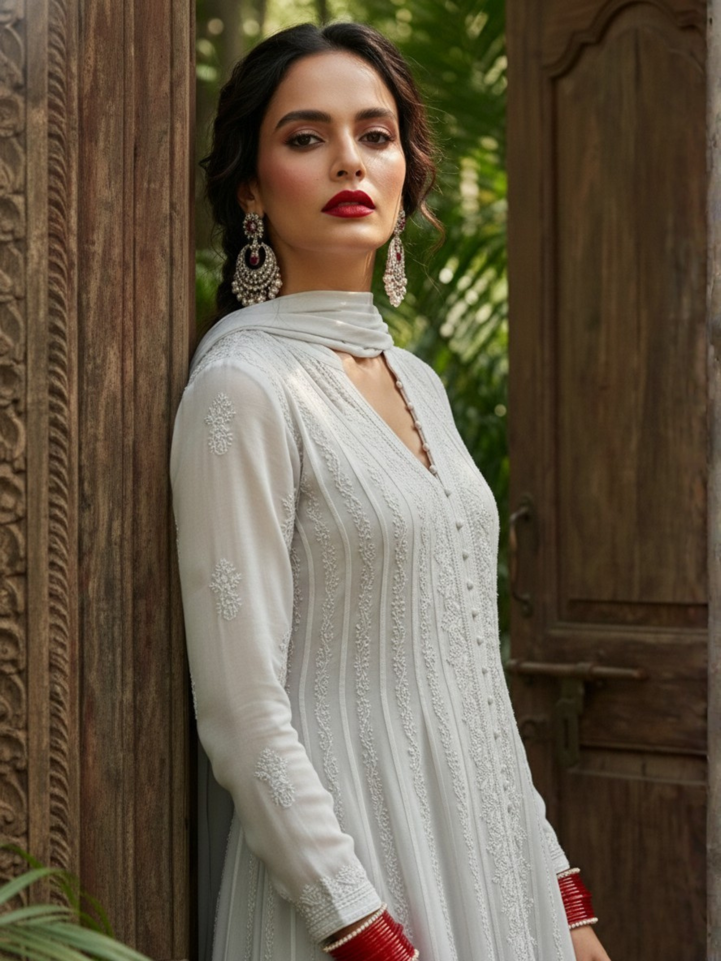 Ivory Dream Anarkali Chikankari Set (Set of 3)