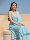Island Blue Chikankari Square Neck Kurta-Set