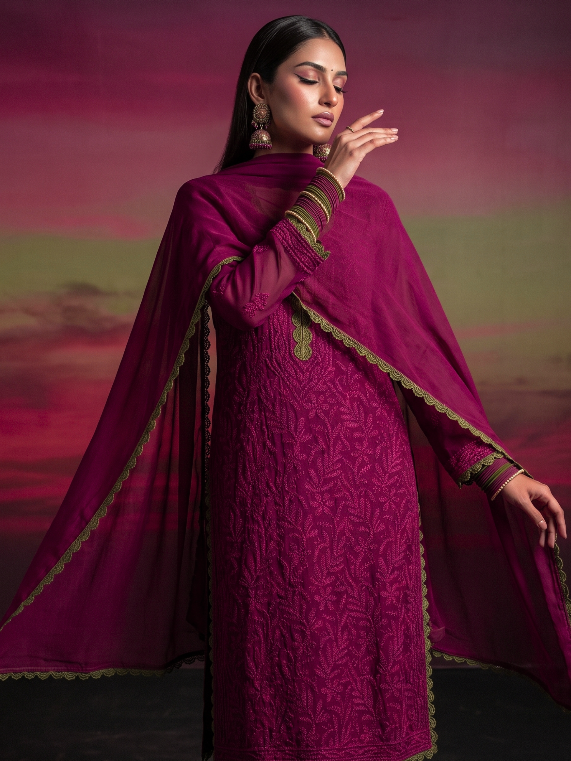 Versailles Chikankari & Lace Kurta Set (Set of 3)