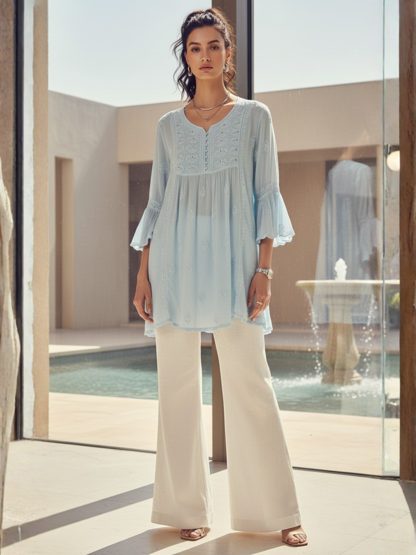 Aquamarine Chikankari Short Kurta