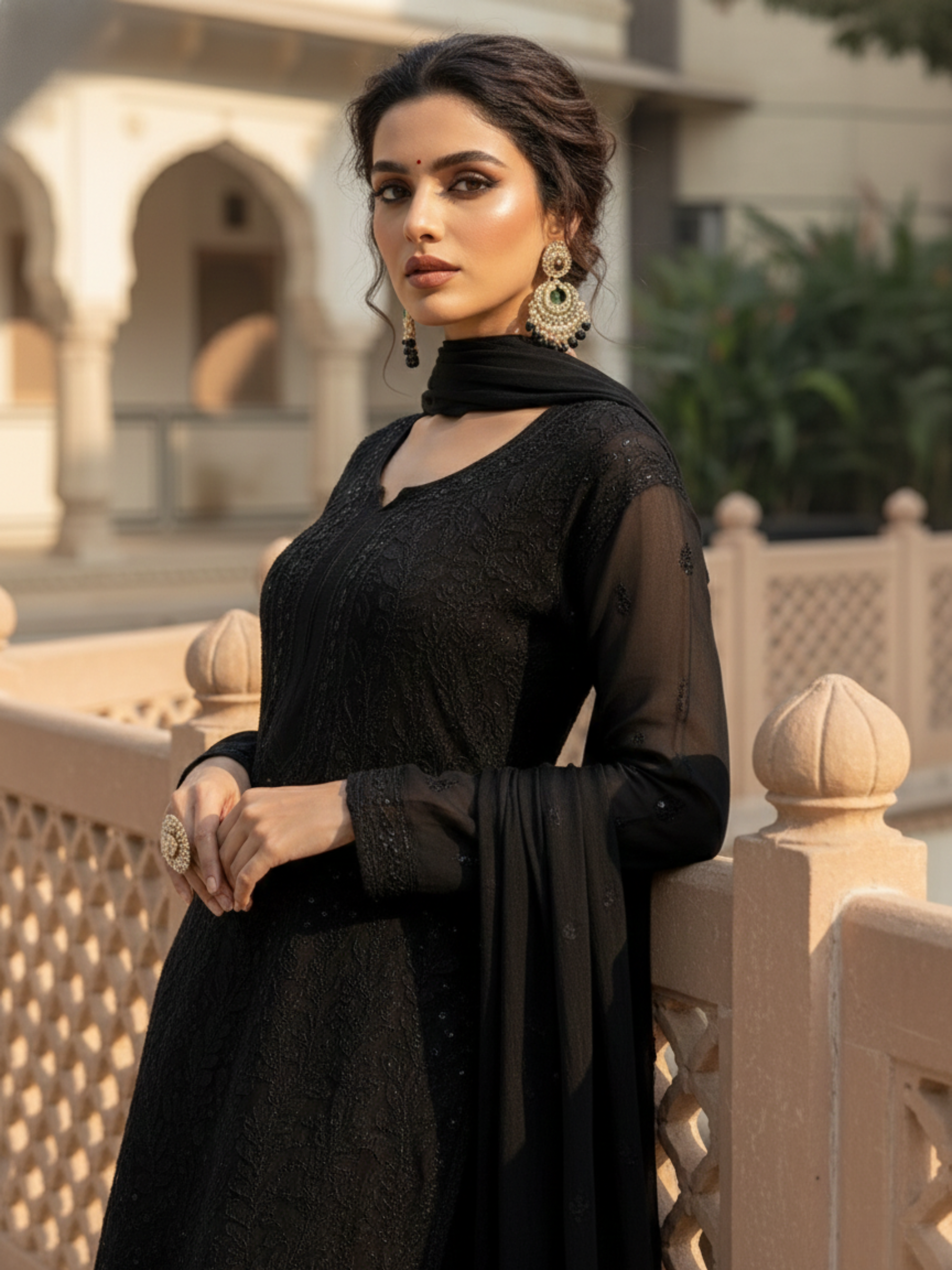 Black Rose Chikankari and Mukaish Set (Set of 3)